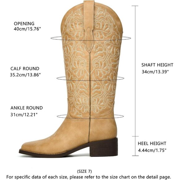 Women's Apricot Embroidered Square Toe Pull on Cowgirl Western Chunky Heel Boots - Picture 6 of 6